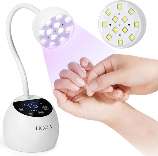LIORA UV LED Nail Lamp - Gooseneck UV Light for Gel Nails, Cordless USB Rechargeable Flash Curing Ligth with 4 Timers & Auto Sensor, Nail Dryer Gel Polish Light for Salon Home DIY