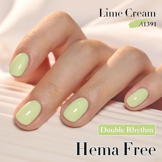 Double Rhythm 0.50 OZ Gel Polish Hema Free Same Color Same Bottle Golden Round Translucent Neutral Natural Milky 15 ML Jelly UV Polish Art DIY at Home (Pastel Green-C1391)