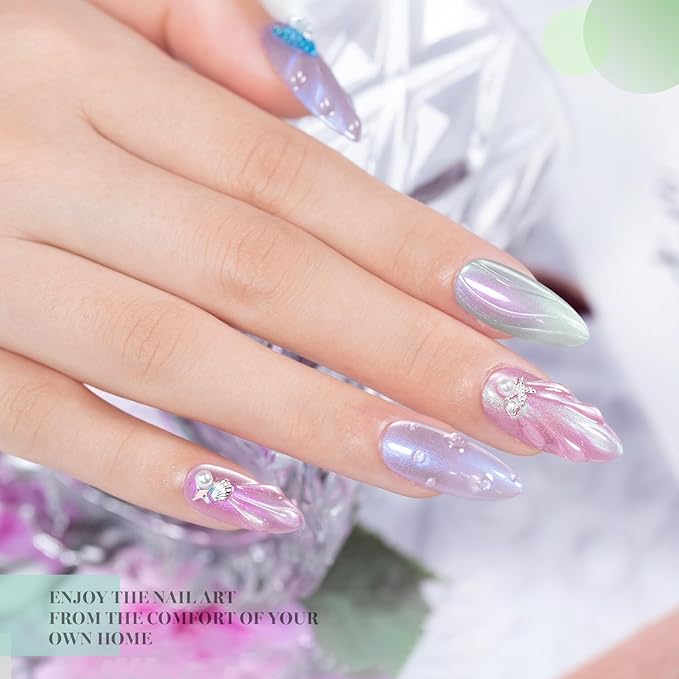 RARJSM Ceramic Moonlight Cat Eye Gel Nail Polish Set 6pcs Velvet Silver Shimmer Nude Pink Light Purple White Blue Glitter Sparkle Bright Pearl Shell Effect with Magnet Stick Curing Requires Home Salon