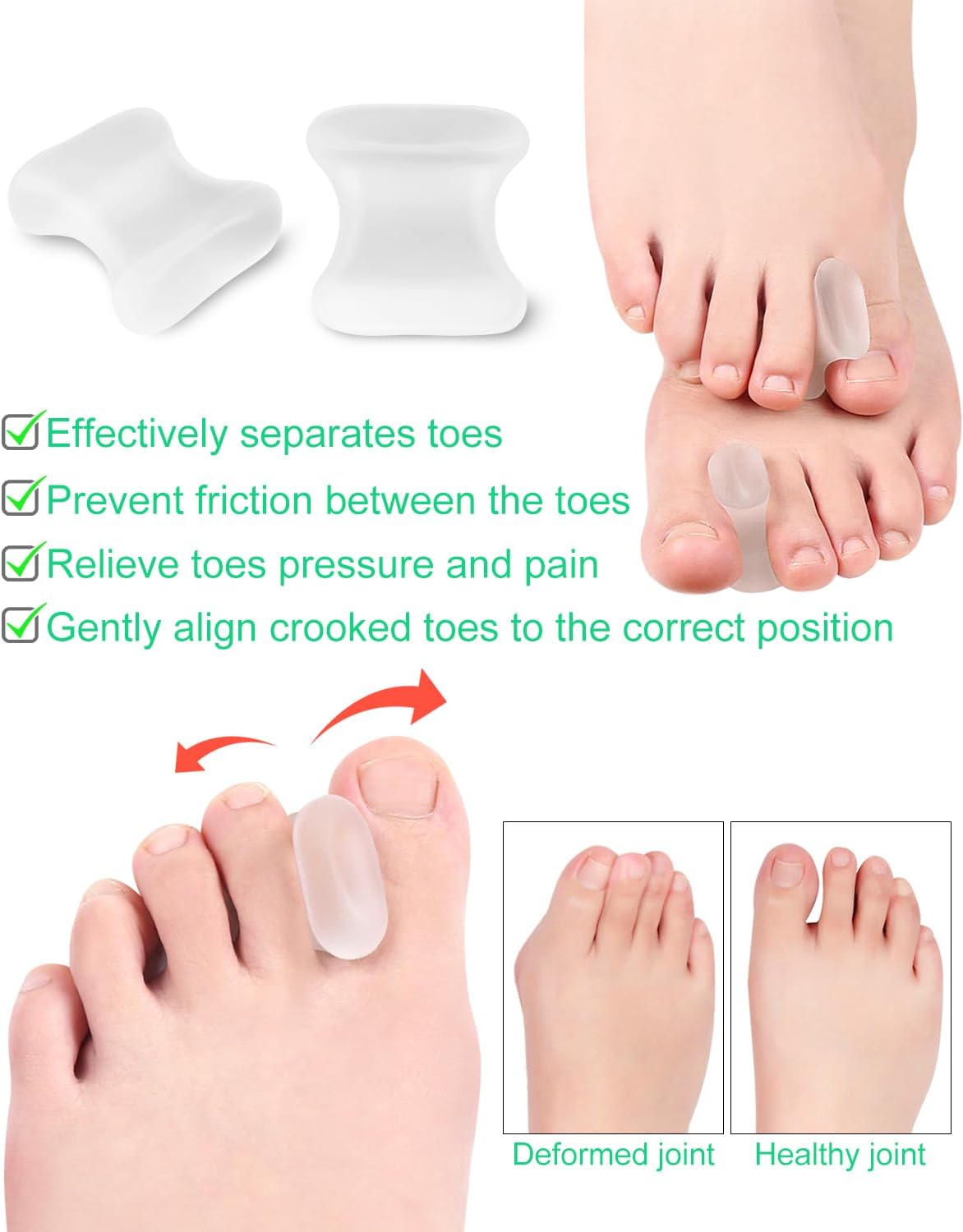 12 Pack Gel Toe Separators Silicone Toe Spacers for Women Men Bunion Corrector Toe Pain Relief, Toe Alignment, Soft Toe Spacer for Crooked Toes, Overlapping Toes, Hammertoe Correction (Small)