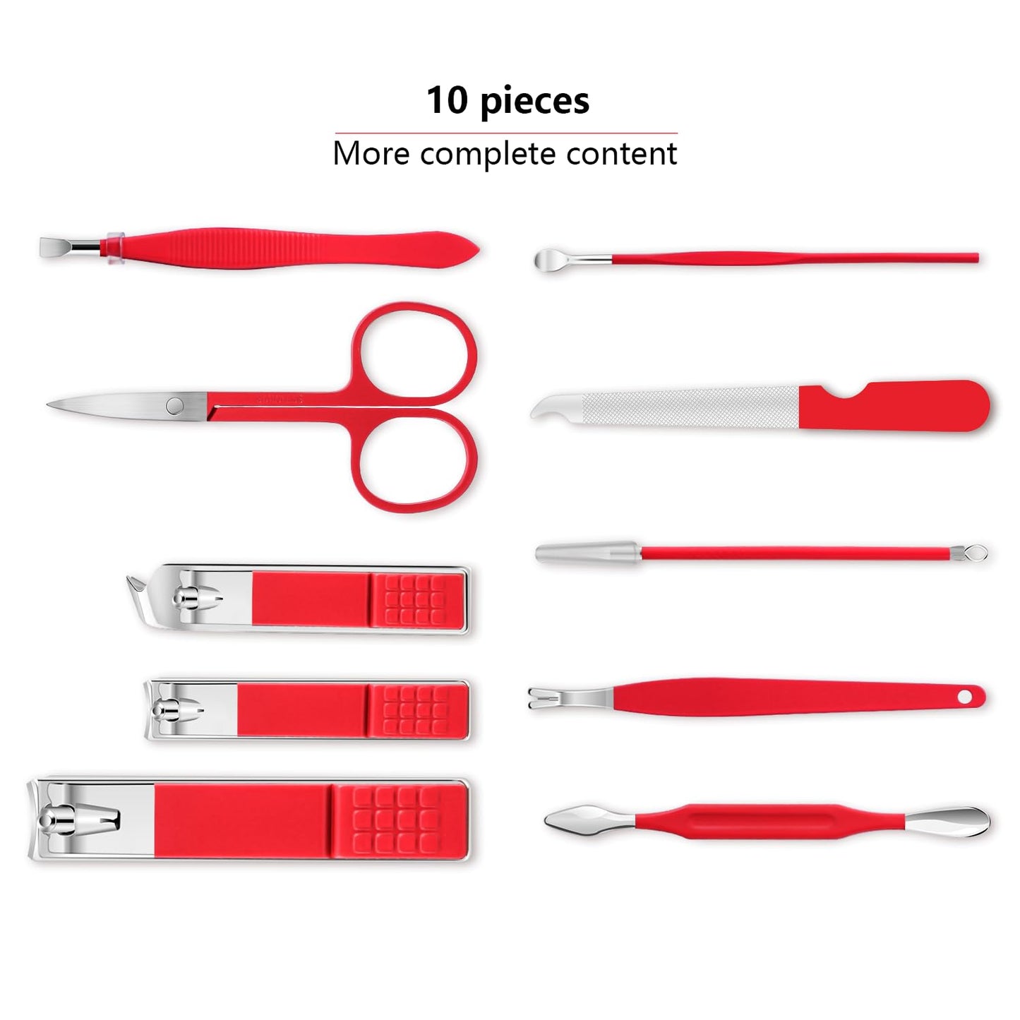 Manicure Set, Travel Mini Nail Clippers Kit Pedicure Care Tools, 10pcs Stainless Steel Grooming kit (Red)