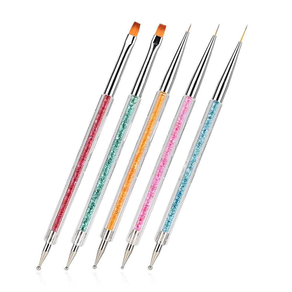 Pack of 5 Nail Art Brushes, Double-ended Nail Dotting Pen Liner Brush Nail Art Point Drill Drawing Tools Set