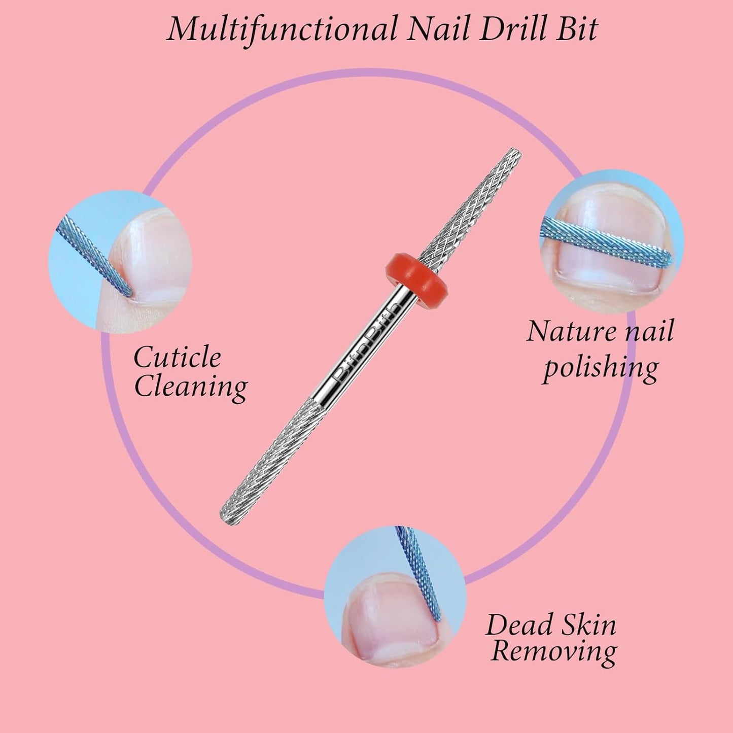 Nail Drill Bit Double Heads Cuticle Nail Drill Bit 3/32" Professional Tungsten Carbide Nail Bit,Safety for Nail Prepare,Dead Skin Cleaner,Manicure Pedicure Nail Supplies Home Salon,Fine