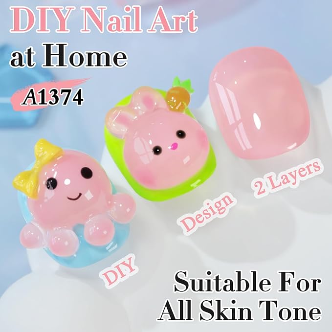 Double Rhythm 0.50 OZ Gel Polish Hema Free Same Color Same Bottle Golden Round Translucent Neutral Natural Milky 15 ML Jelly UV Polish Art DIY at Home (Light Pink-C1374)