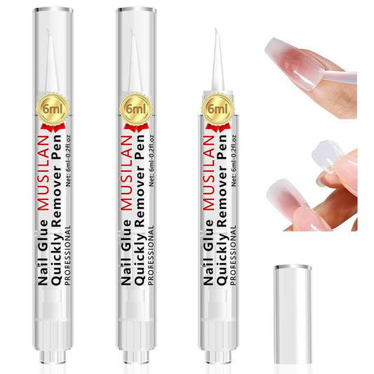 3 IN 1 Nail Glue Remover,3PCS 6ML Nail Glue Remover Pen For Press On Nails,Click Remove Pen Design,Click Glue Gel For Fake Nails Debonder Adhessive Not for Gel Polish Base Coat