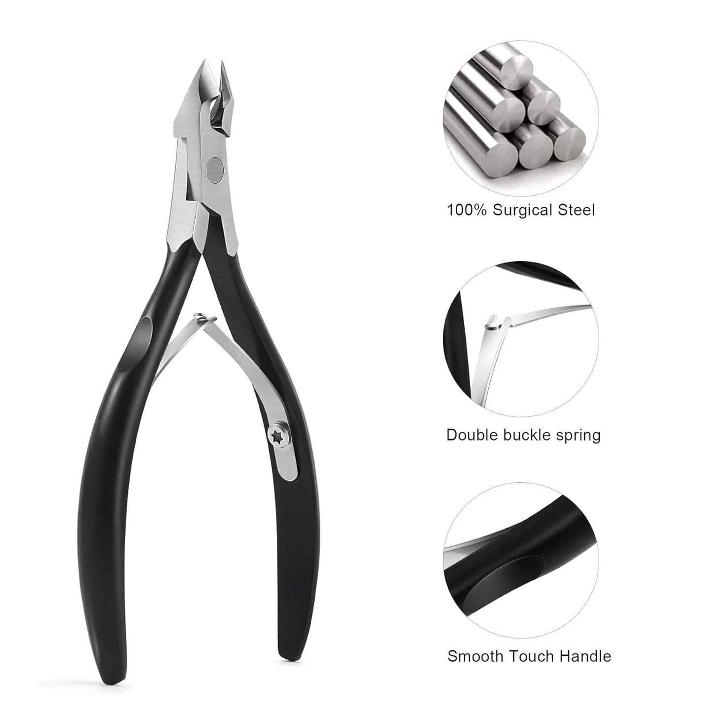 FERYES Cuticle Clipper Professional Manicure and Pedicure Cuticle Remover Tools, Medical Grade Stainless Steel Cutical Cutter, 8mm Jaw- 1 Piece (Black)