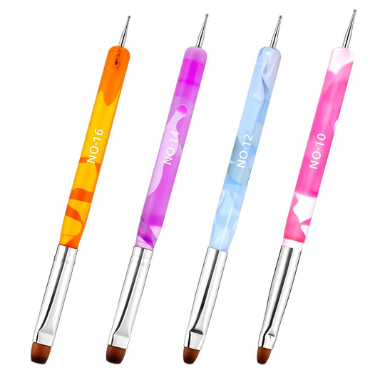 4 Pcs Gel French Manicure Brush with Dotting Tool Acrylic Nail Clean Up Brushes Elegant Marble French Nail Brush Set for Manicure Art Design and Nail-Cleaning (Multicolor 10# 12# 14# 16#)