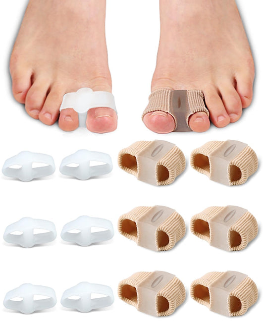 12Pcs Toe Separators Bunion Corrector for Women Men, Gel Big Toe Spacers with 2 Loops for Feet, Hammer Toe Straightener, Elasticity and Soft (6Nylon+6Gel)