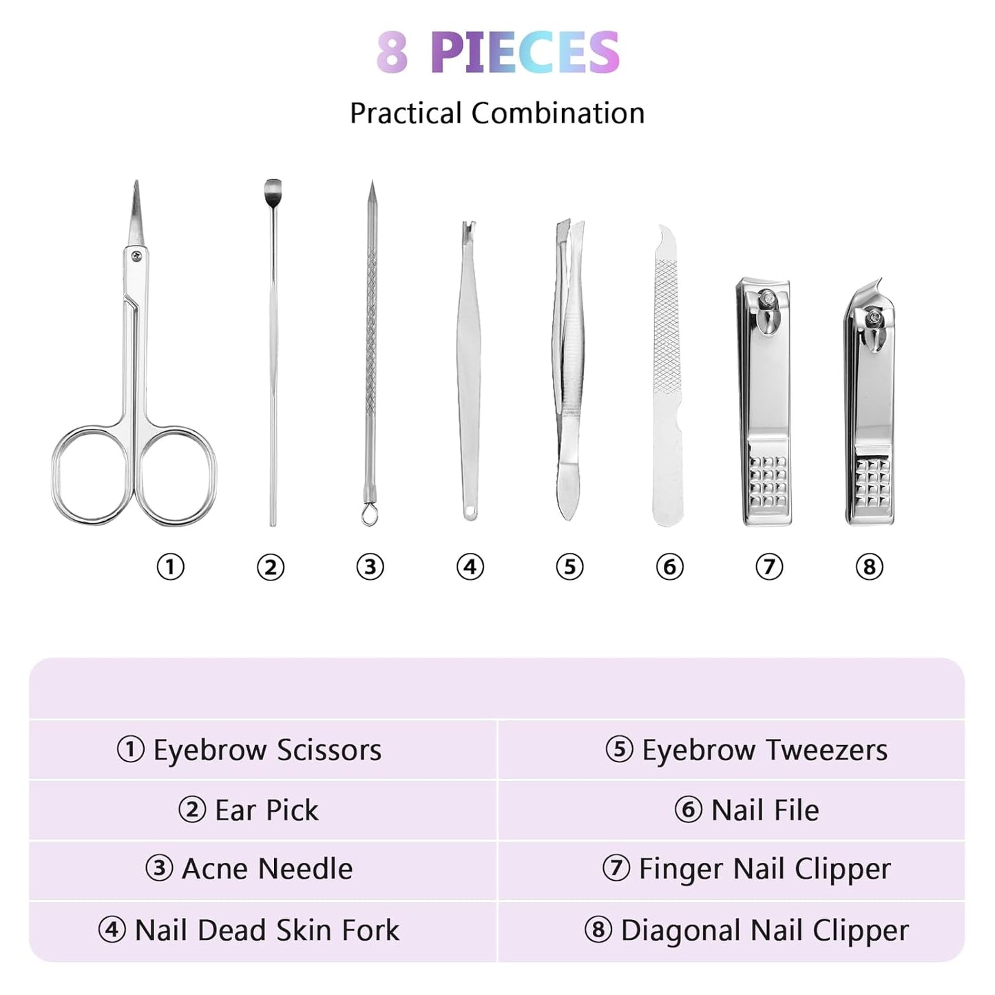 Lasnten 24 Set Christmas Manicure Set Bulk Nail Clippers Grooming Nail Kit Stainless Steel Professional Pedicure Kit Pedicure Tools with Travel Case Gifts for Xmas Men Women(8 in 1,Laser)