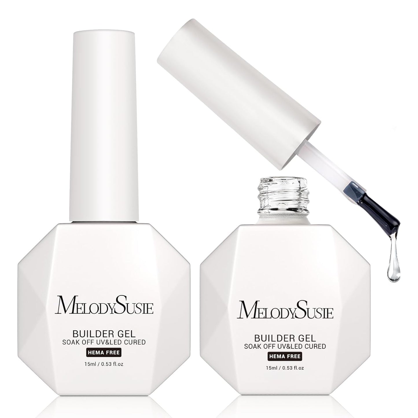 MelodySusie Hema Free Builder Nail Gel for Nails Thickening, 0.5 Fl Oz, Soak Off UV Extension Gel, Nail Art Design Salon DIY Manicure at Home for Women 2PCS