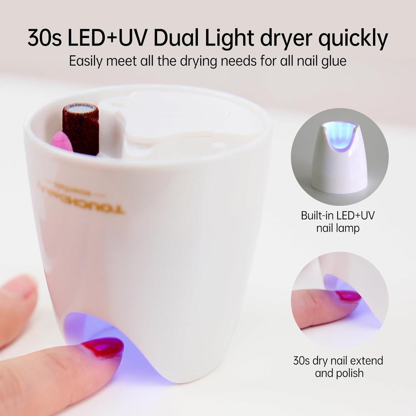 TOUCHBeauty Electric Nail Drill File Professional, Manicure Pedicure Kit with UV Nail Lamp, Portable Multi-Function Nail Buffer Tool for Grind Trim Polish