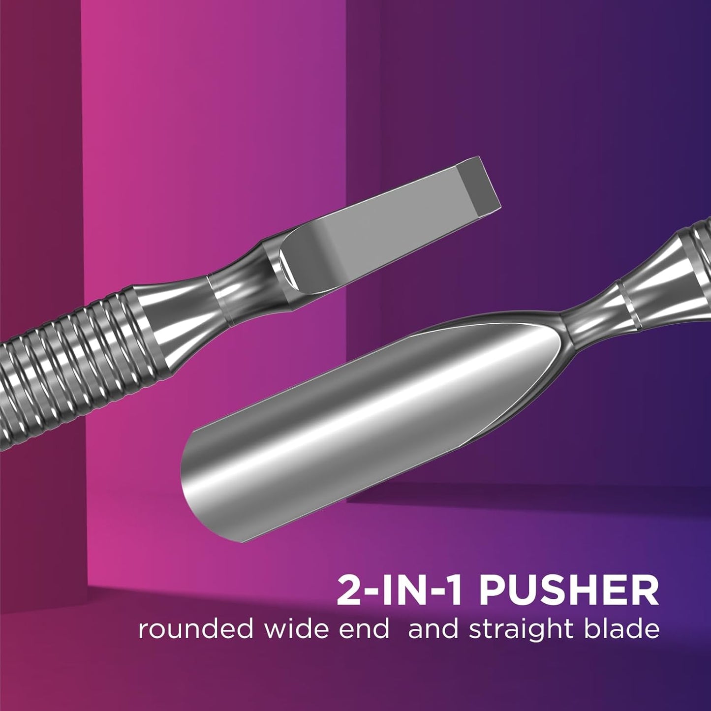 Staleks Pro Manicure Pusher Expert 30 Type 5 – Rounded Wide Pusher and Straight Blade – Stainless Steel – Professional Cuticle Tool