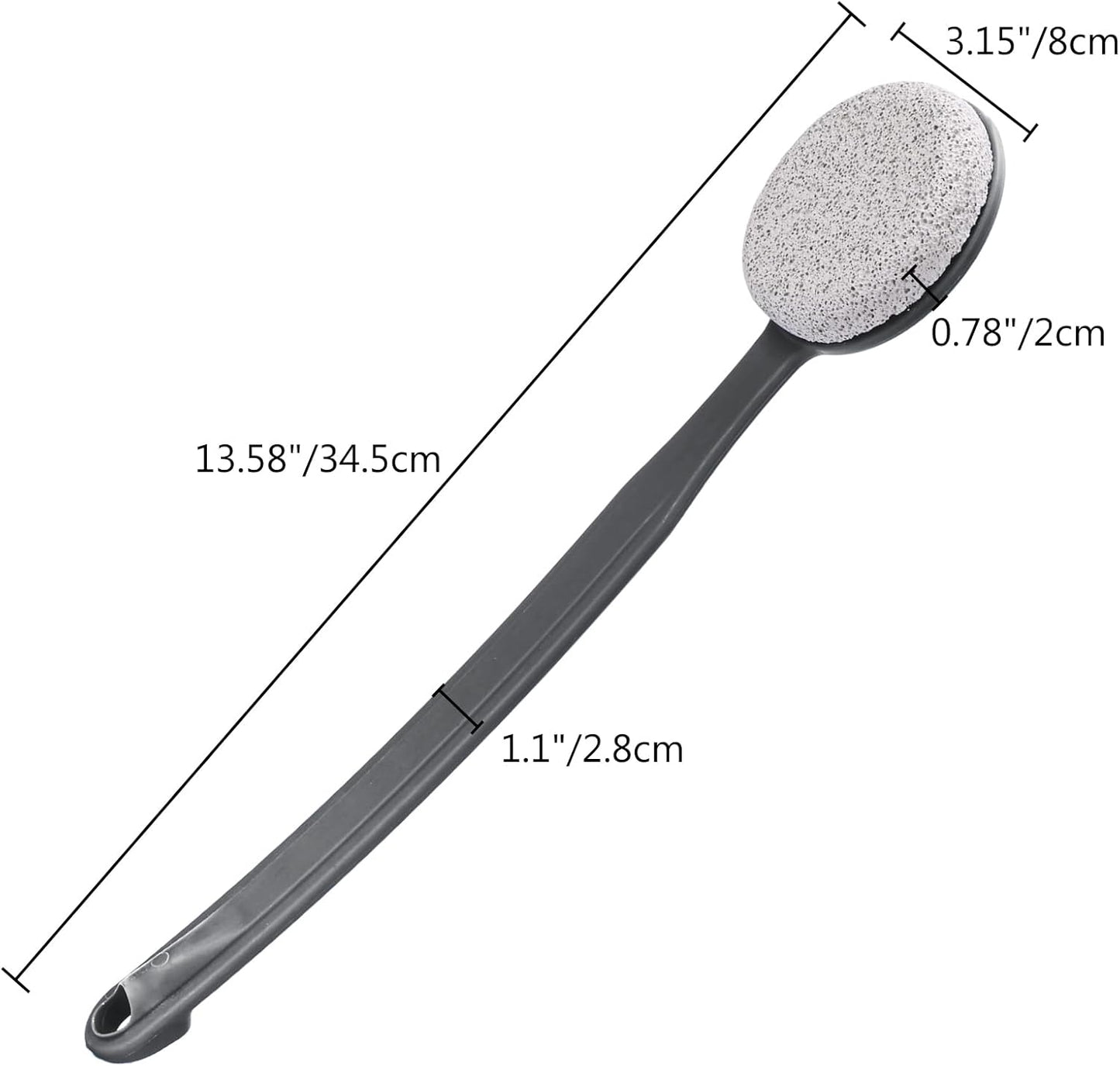 Pumice Stone for Feet with Long Handle 13.7", Hard Skin Callus Remover, Scrubber and Exfoliator for Dead Dry Skin, Softer & Smoother Feet, Pedicure Tool (Curved),Grey