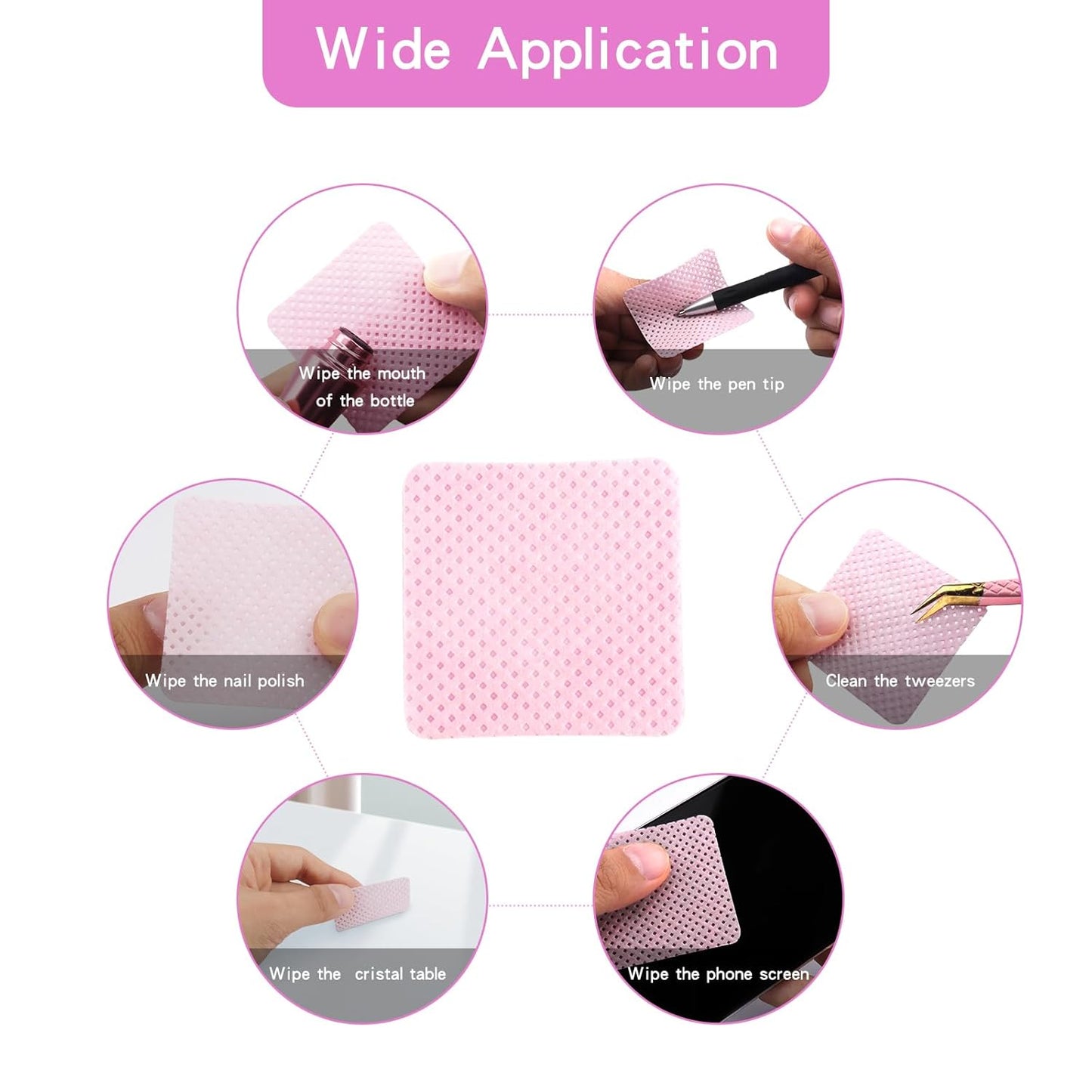 400 PCS Lint Free Nail Wipes Eyelash Extension Glue Wipes Absorbent Soft Super Non-Woven Fabric Lash Glue Wipes Nail Polish Remover Wipes for Lash Extension Supplies（Pink)