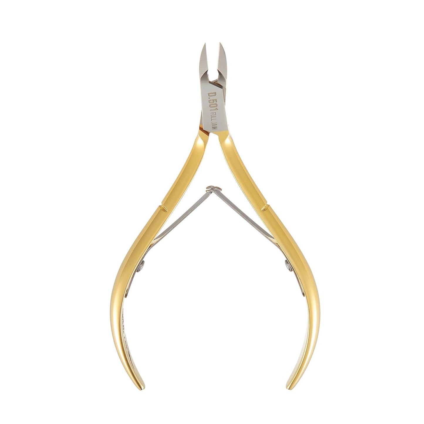 Professional Hard Steel Cuticle Nipper - D-501, Precision Nail Tech Nipper with Gold and Grey Plated Double Spring Jaws - Lap Joint Construction for Superior Performance.