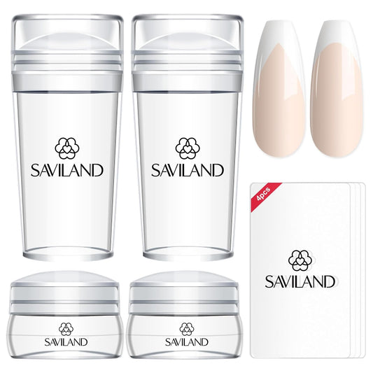 Saviland French Tip Nail Stamp: 8PCS Clear Silicone Nail Stamping Nail Art Stamper Kit, 2+2PCS Long & Short Jelly Stamper with Scrapers Nail Stamper Kit for French Manicure Home DIY Nail Salon