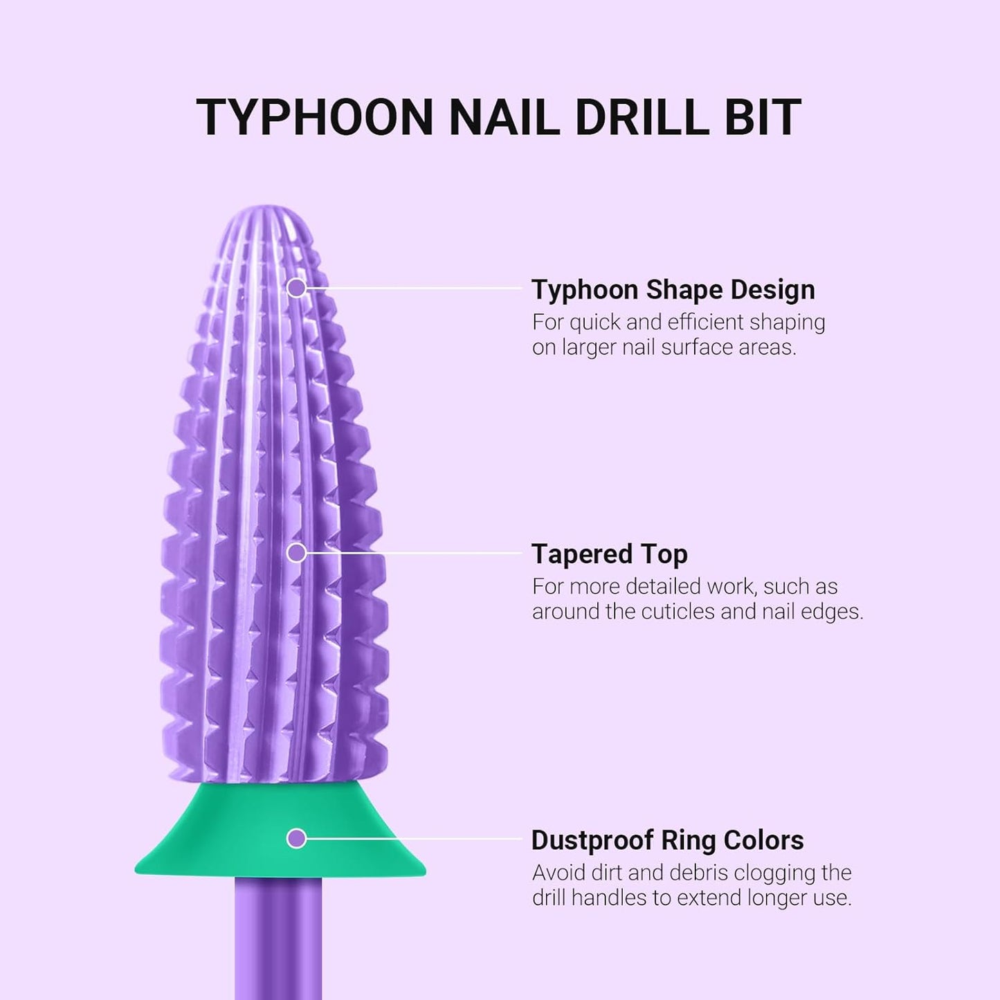 MelodySusie Typhoon Nail Drill Bits, 3/32'' Carbide Tungsten Multi-function Bits, Fast Remove Acrylic or Hard Gel for Manicure Pedicure Salon Professional or Beginner, Purple, Coarse