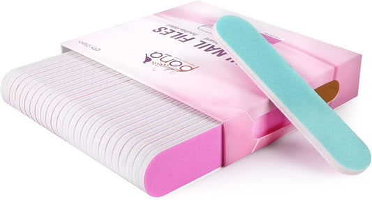 25PCS Mini Size PANA Professional Double Sided Nail Files - Pink&Teal, 180/180 Grit - Emery Board Nail Buffering File Manicure Pedicure Nail Polisher Washable