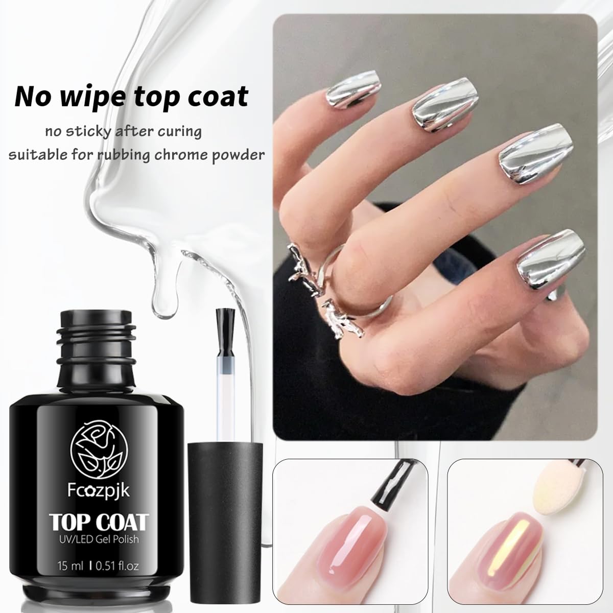 Gel Top Coat, 2Pcs 15ml No Wipe Top Coat and Base Set Glossy Finish Shiny Top Nail Polish Soak Off Clear Base Gel Manicure Art Supplies