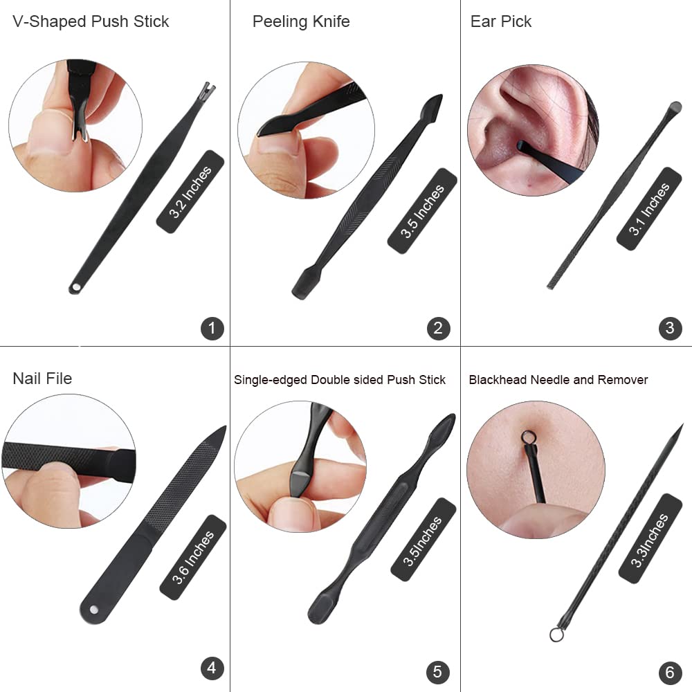 ZIZZON Manicure Set 18 in 1 Professional Pedicure Set Nail scissors Grooming Kit with Leather Travel Case (Black/Red)