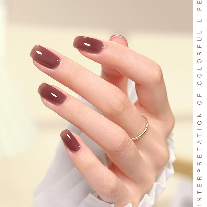 GAOY Jelly Pink Nude Gel Nail Polish Set, 6 Transparent Colors Sheer Red Brown Soak Off UV Light Cure Gel Polish Kit for Salon and Nail Art DIY at Home