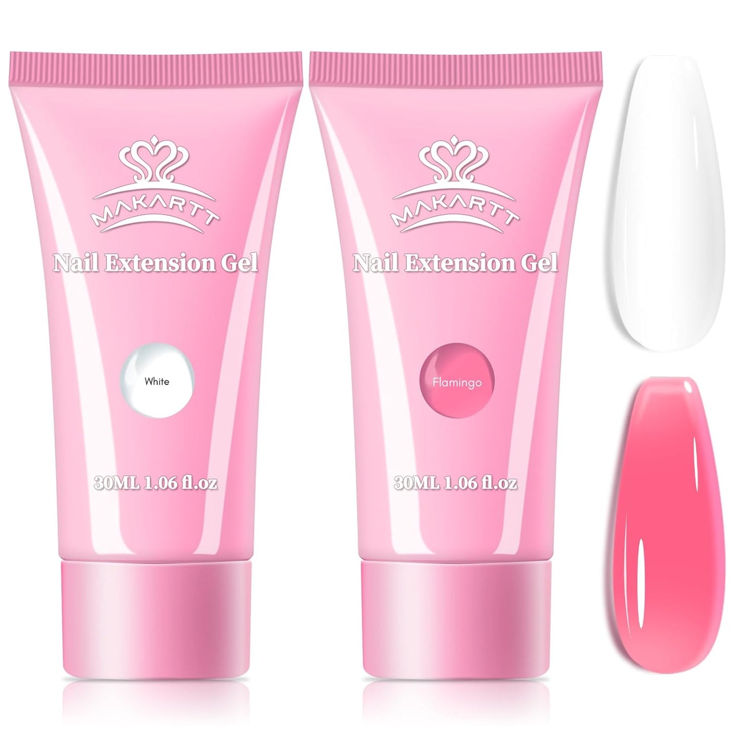 Makartt Poly Nail Gel Set: White & Hot Pink Color, Strong Builder for Extension Strengthener 3D Diy, Long-lasting for Nails French Manicures Home Salon-2PCs 30ML