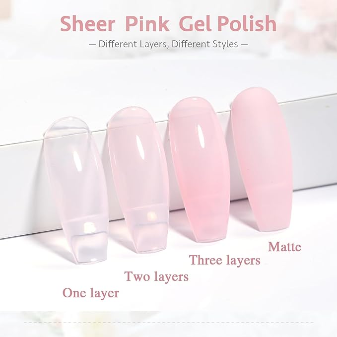 Sheer Light Pink Gel Nail Polish, 15ml Jelly Milky Nude Peach Translucent Color UV Light Cure Gel Polish for Nail Art DIY Manicure and Pedicure at Home SY01