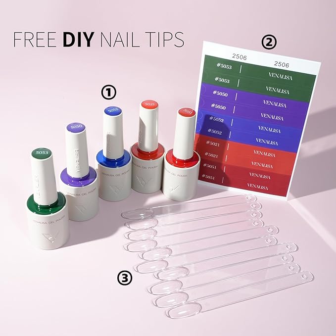 VENALISA 10 ML Gel Nail Polish Set with DIY Nail tips Kit, 5 Pcs Green Purple Blue Red Gel Polish Color High Gloss Soak Off U V Nail Manicure Salon DIY