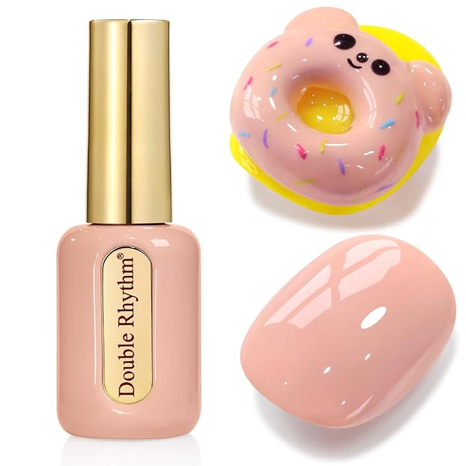 Double Rhythm 0.50 OZ Gel Polish Hema Free Same Color Same Bottle Golden Round Translucent Neutral Natural Milky 15 ML Jelly UV Polish Art DIY at Home (Nude-C1333)