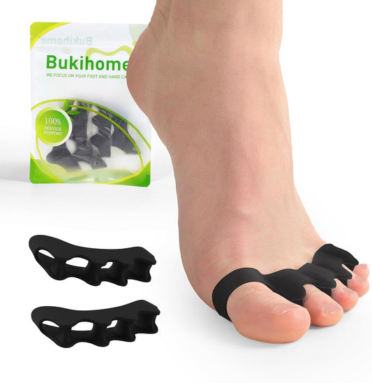 Bukihome Toe Separators, 4 Pair Soft Gel Toe Spacers to Correct Bunions, Claw Toes,Hammer Toes, Foot Pain for Women & Men,Black+S