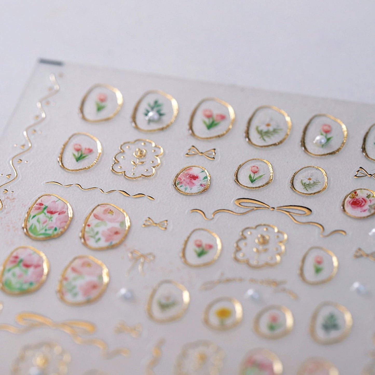 Flower Nail Art Stickers 5D Embossed Nail Stickers Tulip and Gold Hollow Nail Decals for Nails Art Designs Self-Adhesive Nail Art Supplies for Women Girls Summer DIY Manicure