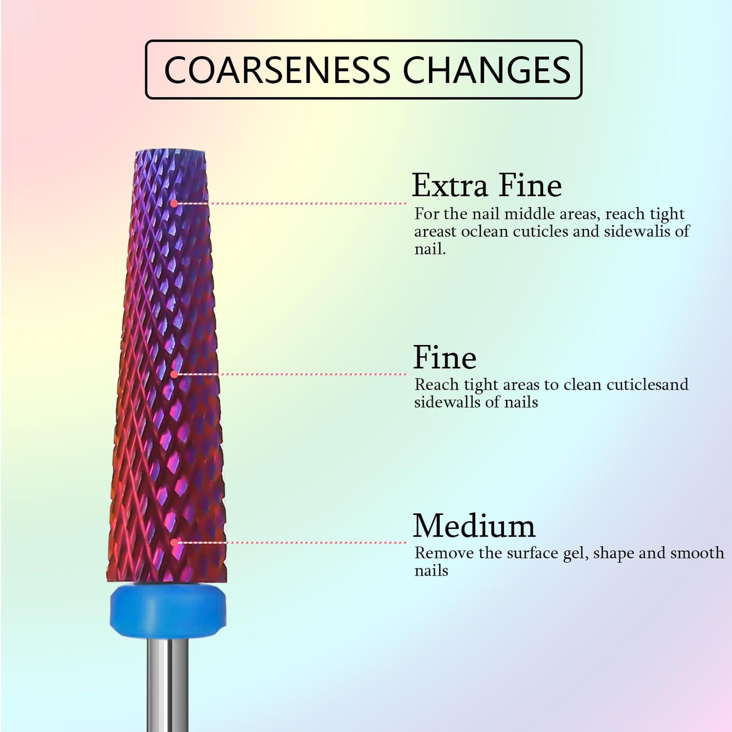 Super Long 5 in 1 Nail Drill Bits, Professional 3/32'' Carbide Tungsten Two Way Rotary Nail Cleaner Nail Bits, Suitable for Manicure Pedicure Cuticle Gel Polishing Acrylic Nails (Purple, Medium-M)