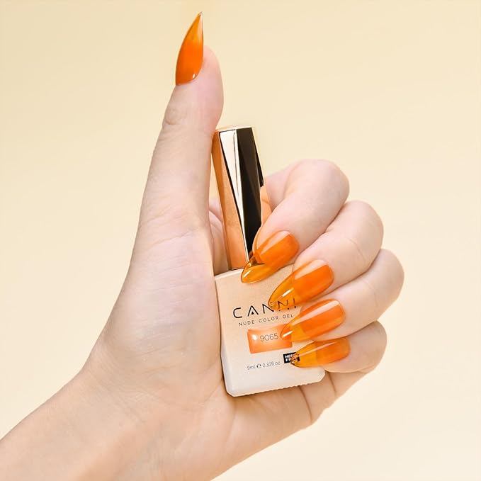 CANNI Jelly Orange Gel Nail Polish, 1Pcs Orange Brown Fall Gel Polish Translucent Color High Gloss Soak Off U V French Nail Manicure Salon DIY