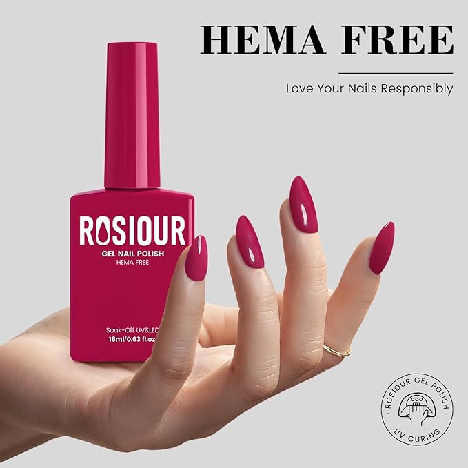 Red HEMA-Free Gel Nail Polish, 18 ML Plum Red Color Gel Polish for Women, Same Color Same Bottle Soak Off U V Gel Polish, Long-Lasting Professional Gel for Nail Art Salon & Home DIY Manicure