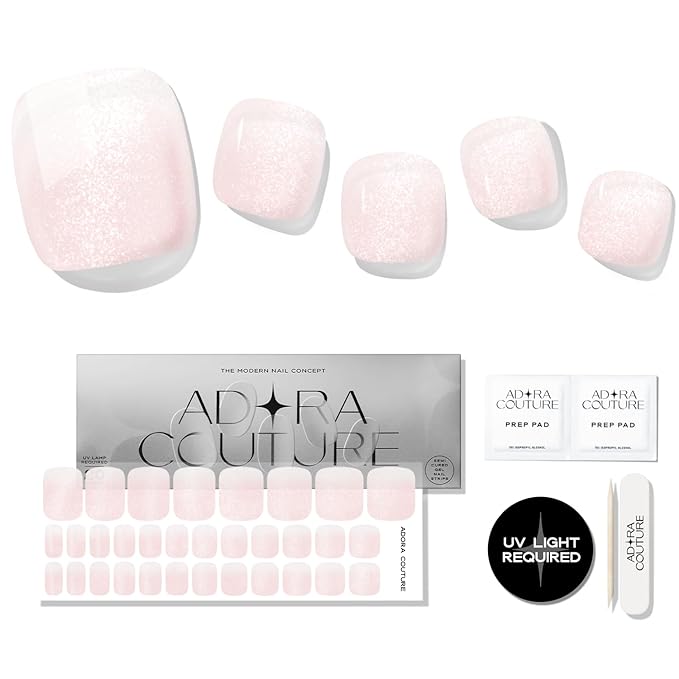 Semi Cured Gel Nail Strips - 32 pcs Gel Pedicure Stickers, Easy to Apply & Remove Toenail Stickers, Salon Quality at Home & Long Lasting - UV Nail Lamp Required - Be Rosy P