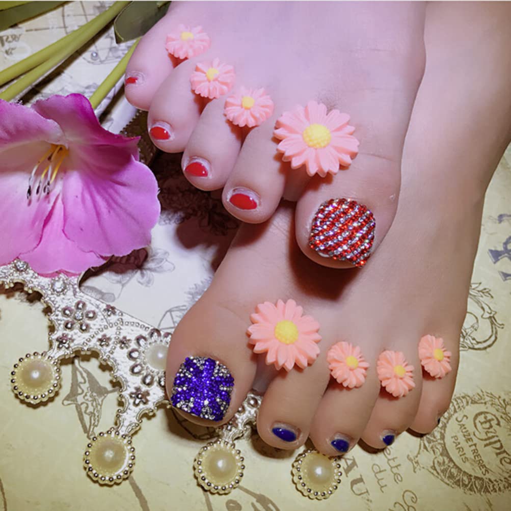 8Pcs Silicone Toe Separators, Daisy Flower Toe Separators Gel Foot Toe Spacers Separators Bunion Corrector for Pedicures Nail Polish Salon, Orange