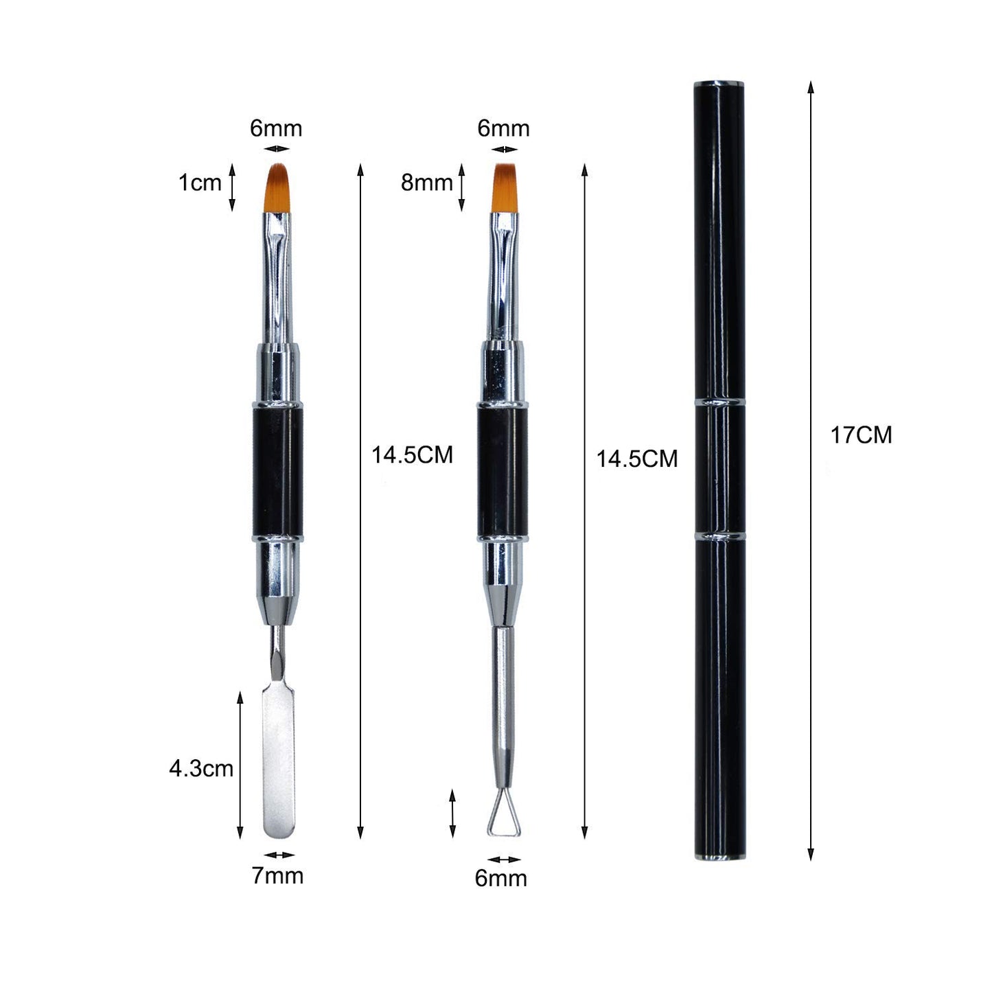 Kalolary Poly gel Dual Brushes for Nails, Acrylic Nail Brush with Spatula & Cuticle Pusher Tools for Poly gel Application Acrylic Powder Nail Extension - 2Pcs