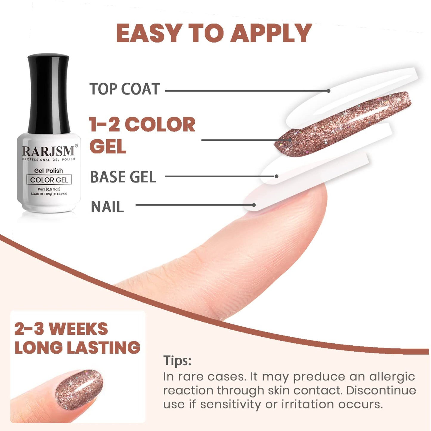 RARJSM Glitter Gel Nail Polish Rose Gold Sparkly Iridescent Rainbow Shimmer Metallic Pink Holographic Nail Gelpolish Soak off L e d U V Curing Required High Pigments for Home Manicure Nail Art 15ml