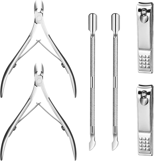 6 Pcs Cuticle Trimmer Cuticle Pusher Stainless Steel Cuticle Nipper Cuticle Remover Tool Kit Professional Cuticle Cutter for Fingernails and Toenails Manicure Pedicure Set