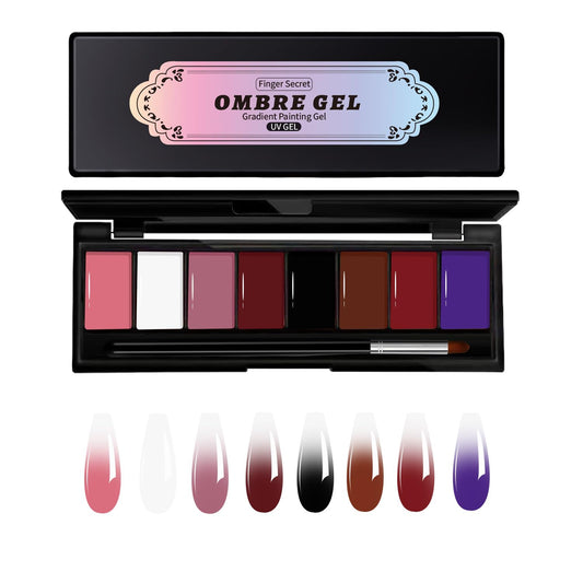 Finger Secret 8 Colors Ombre Gel Pat Nail Polish Set,Ombre Pigment for Nails,Gradient Painting Gel with 50Pcs Nail Sponges for 3D Gels Nail Art can be Painted in Salon or Home Use