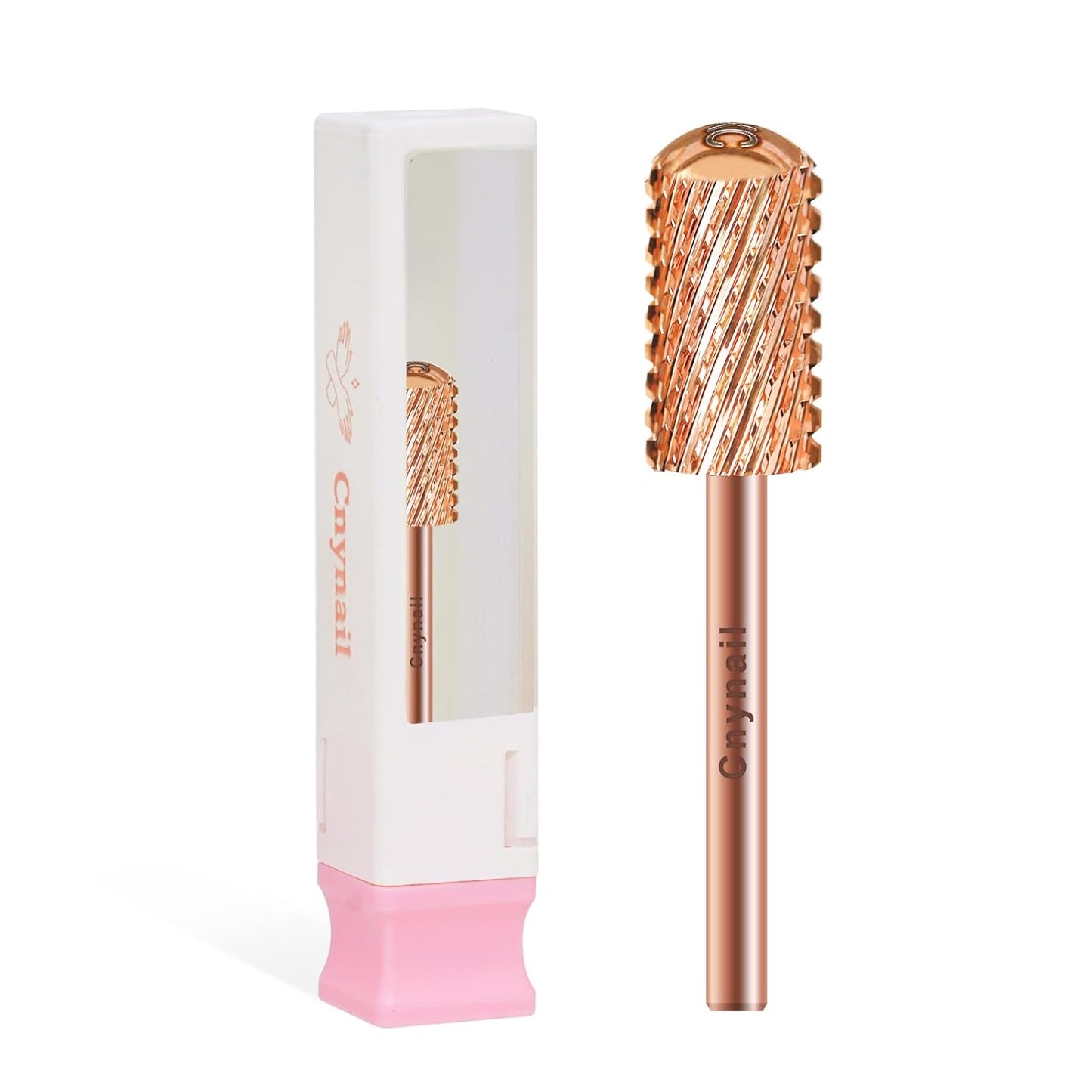 3/32" Large Barrel Smooth Round Top Tungsten Carbide Nail Drill Bit Safety Bit for Gel & Acrylic Removal, 2-Way Rotating Efile Tip, Salon Electric File Accessory (XC Grit, Rose Gold)