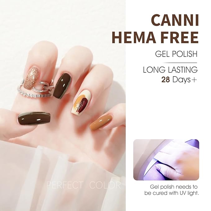 CANNI Gel Nail Polish Set – 6 Colors (Black, Brown, Nude, Grey, Khaki), 9ML Soak Off UV LED Nail Gel, Winter Neutral Shades for DIY Manicure & Salon Nails