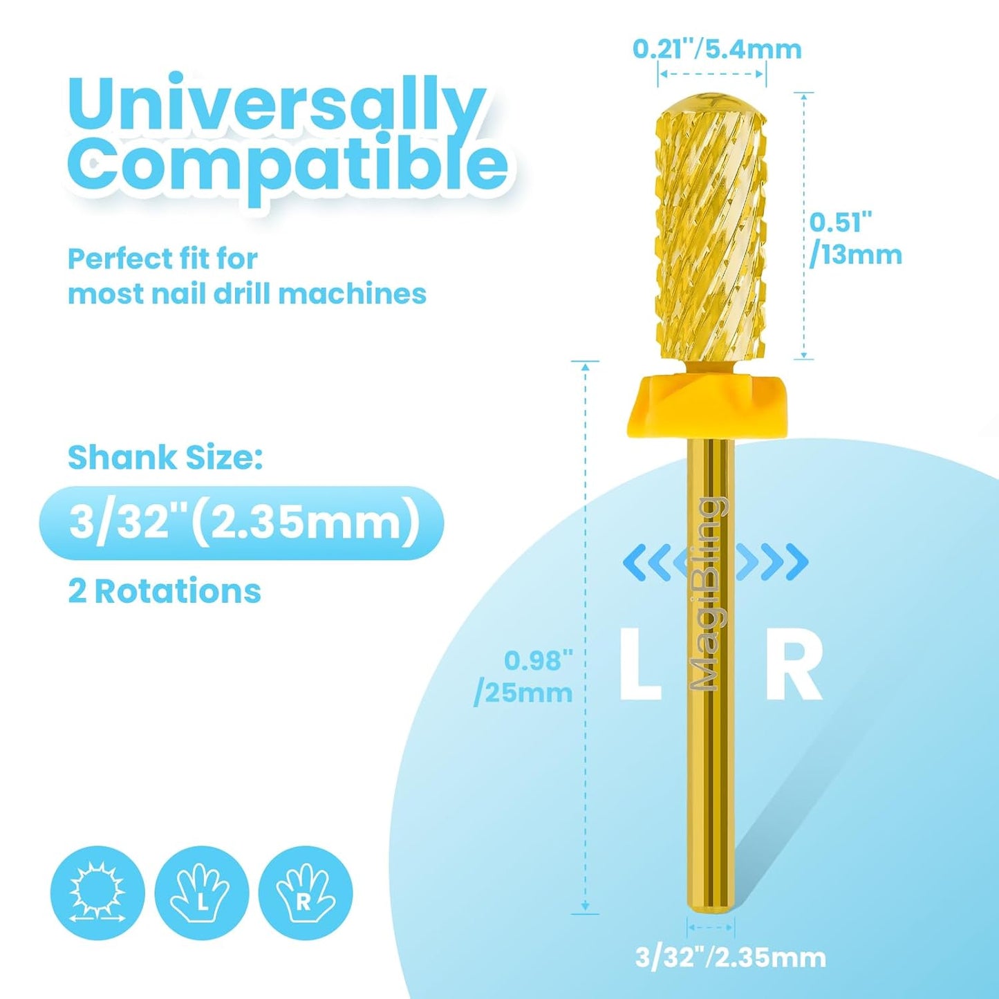 Small Barrel Nail Drill Bits Round Top, 3/32'' Safety Tungsten Carbide Bits, Two-way Rotation, Suitable for Manicure Pedicure Cuticle Gel Polishing, Technicians Bits, Grit: Double Coarse