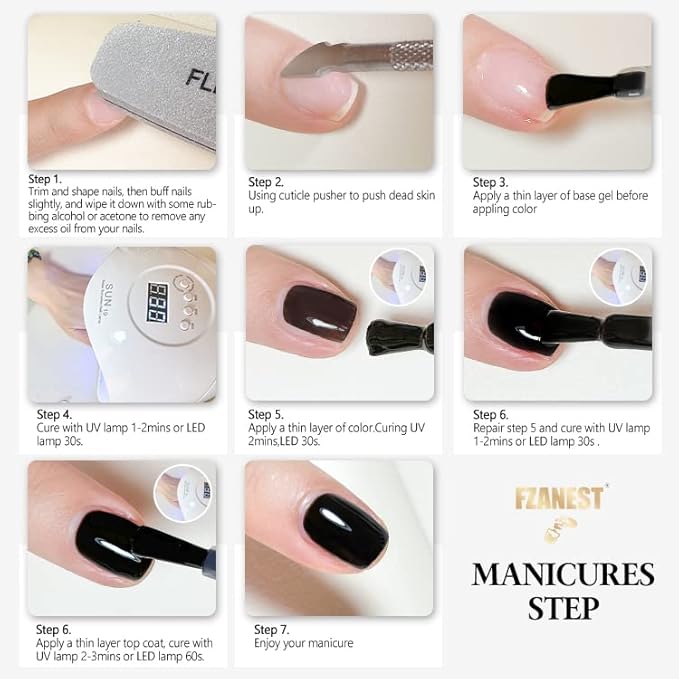 FZANEST Black Gel Nail Polish,15ml Fall Winter Gel Polish Nail Colors Soak Off UV LED Nail Art Starter Manicure Salon DIY at Home, 0.51 OZ