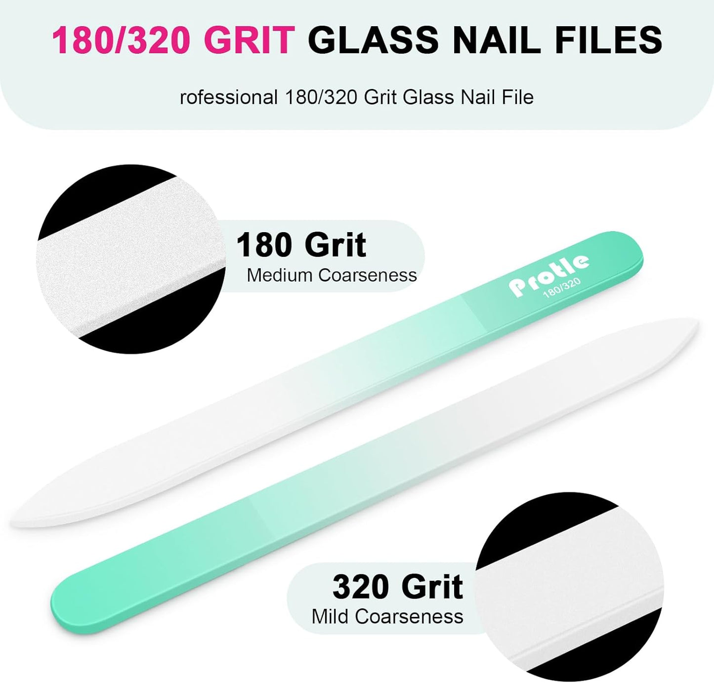 Glass Nail Files for Natural Nails，1Pack Double Sided 180/320 Crystal Nail Filer with Case,Professional Fingernail Files for Women Girls Gifts (Green)
