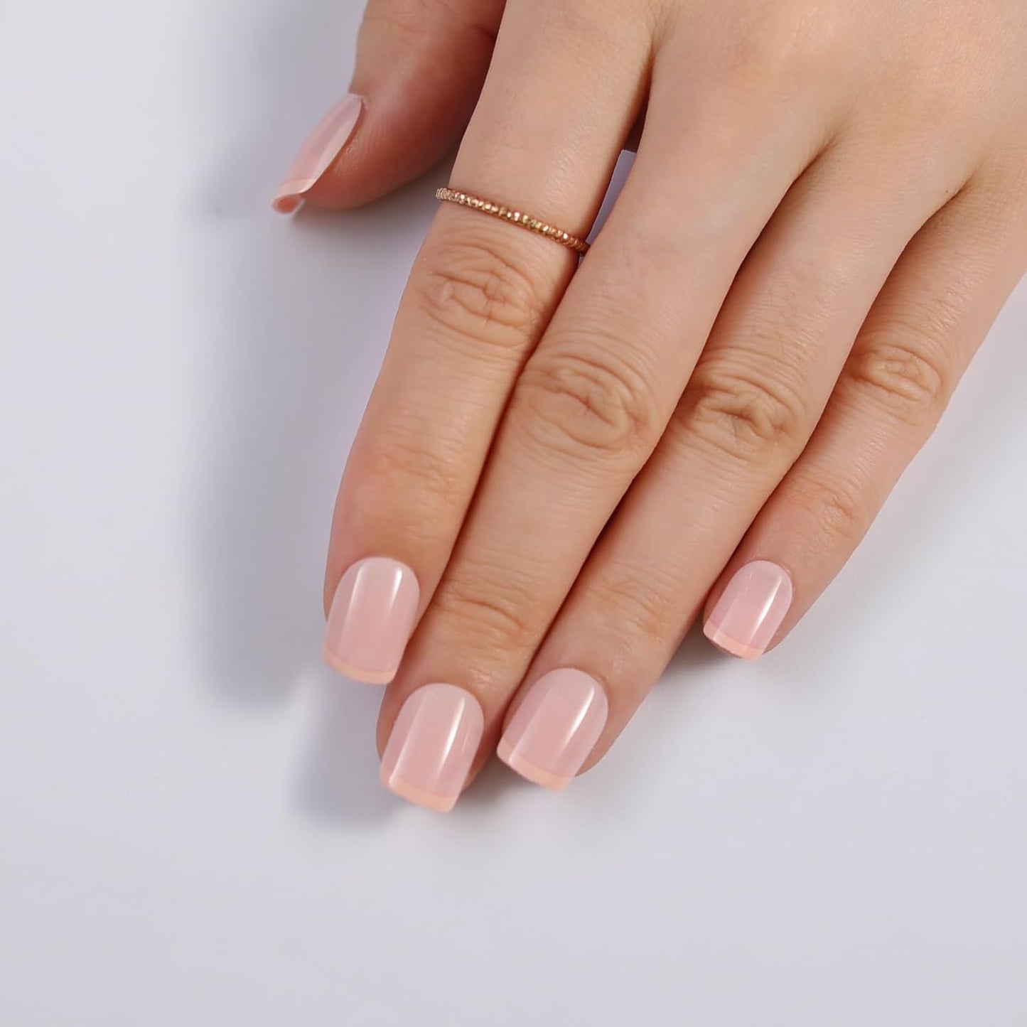 Pink French Tips Press On Nails Short, Glossy Soft Gel Press On Nails Square with Nail Glue, 15 Sizes - 30 Fake Nails Kit, Thick Natural Reusable Glue On Nails for Women, Rosy Tips