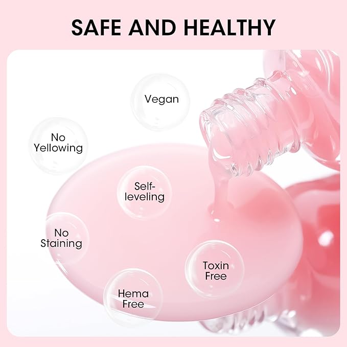 Gellen Tinted Pink Ridge Filler For Nails, Clear Nail Polish Ridge Filling Base Coat, Nail Strengthener and Growth, Hydrates Strengthenes Nourishes Damaged Dry Nails, Shea Butter & Vitamin E & Protein