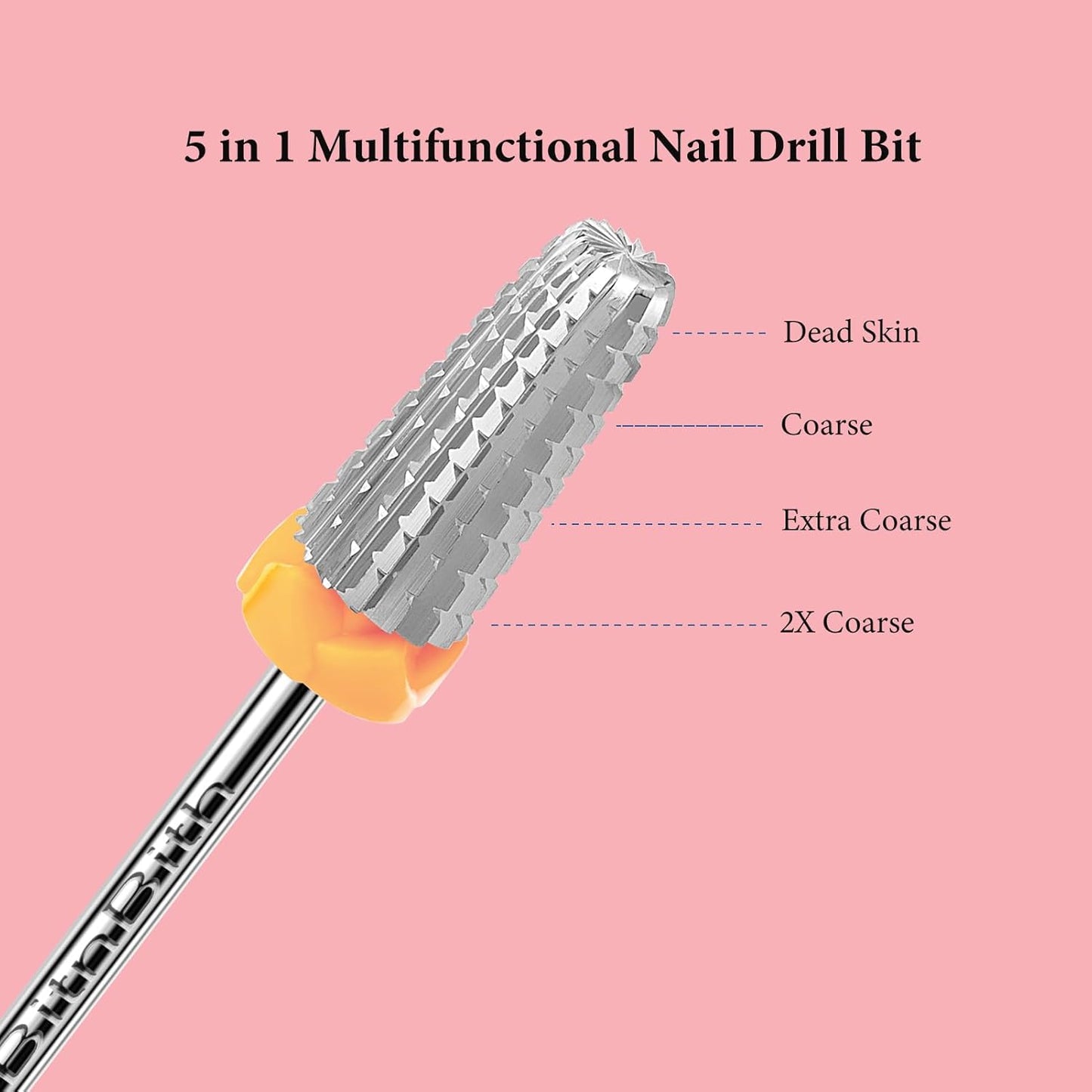 5 in 1 Nail Drill Bits, 3/32”Professional Carbide Drill Bits for Nails Multifunction Bit, Fast Remove Acrylic Hard Gel Cuticle Nail Efile Bit Manicure Pedicure,Two Way Rotate,2XC