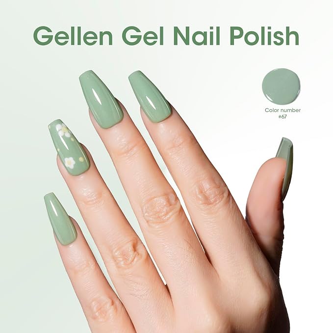GELLEN Green Gel Polish, No Chip Sage Green Gel Polish for U V Light Soak Off LED Light U V Gel Nail Polish for Gift, Color No.67
