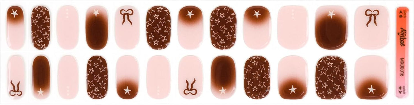 Semi Cured Gel Nail Strips - Trendy Nail Polish Wraps Works with Any UV Lamp - Long Lasting Easy Salon Manicure - 24pcs with 2 Prep Pads, Nail File & Cuticle Stick (Star Girl)